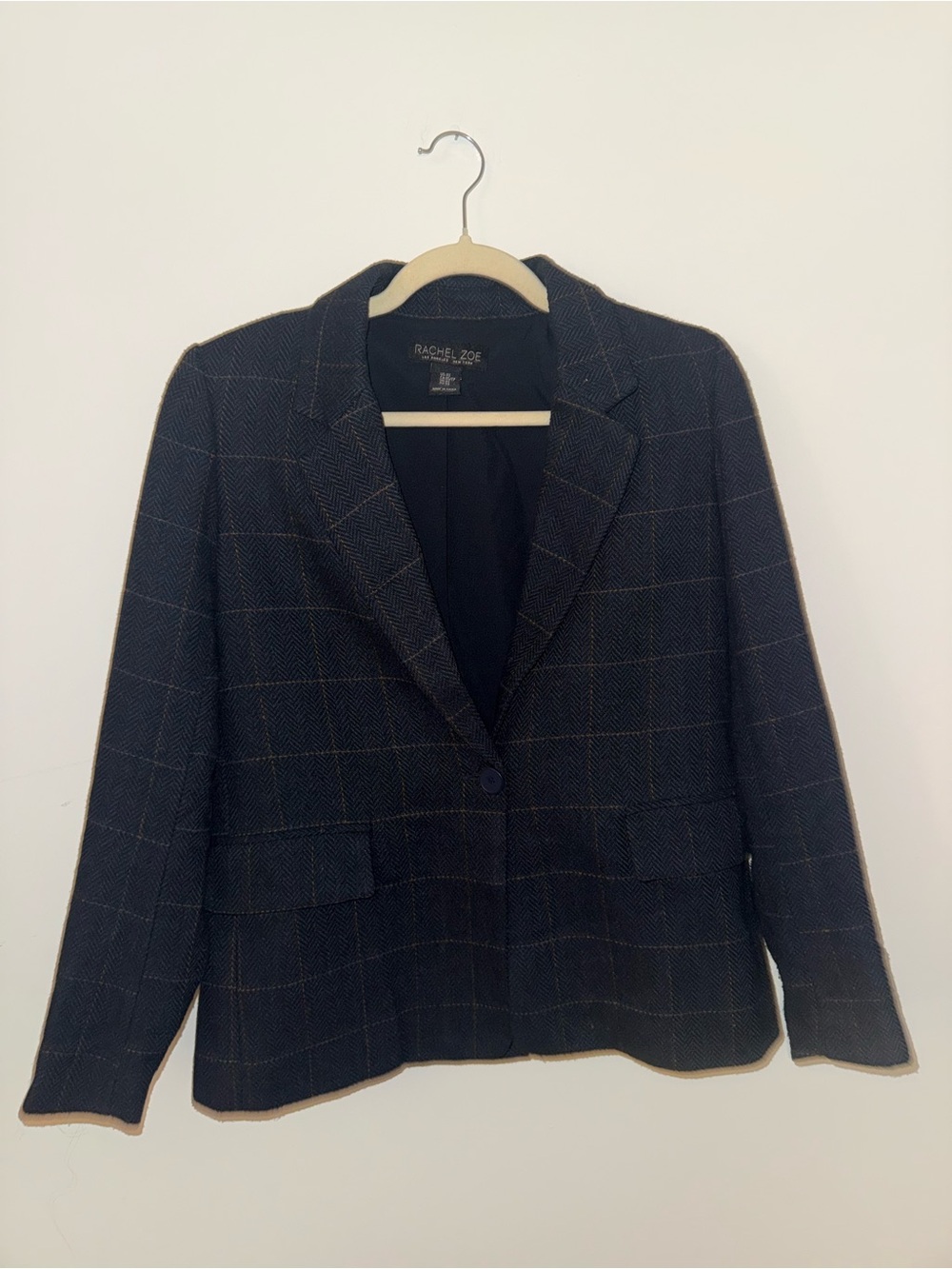 Rachel Zoe Dark Navy Windowpane Single-Button Blazer